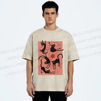 Unisex Black Cat Play Yarn Ball Printed Washed Tee