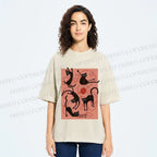 Unisex Black Cat Play Yarn Ball Printed Washed Tee