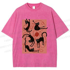 Unisex Black Cat Play Yarn Ball Printed Washed Tee