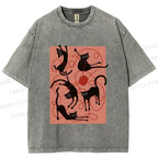 Unisex Black Cat Play Yarn Ball Printed Washed Tee