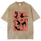 Unisex Black Cat Play Yarn Ball Printed Washed Tee
