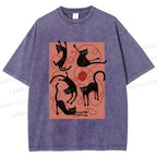 Unisex Black Cat Play Yarn Ball Printed Washed Tee