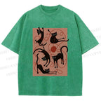 Unisex Black Cat Play Yarn Ball Printed Washed Tee