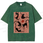 Unisex Black Cat Play Yarn Ball Printed Washed Tee