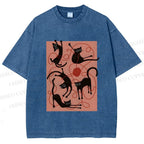 Unisex Black Cat Play Yarn Ball Printed Washed Tee