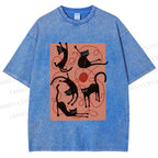 Unisex Black Cat Play Yarn Ball Printed Washed Tee