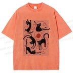 Unisex Black Cat Play Yarn Ball Printed Washed Tee