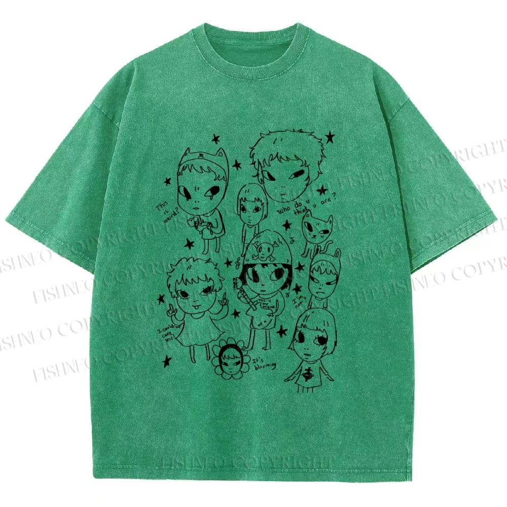 Unisex Yoshitomo Nara Graffiti Printed Washed Tee