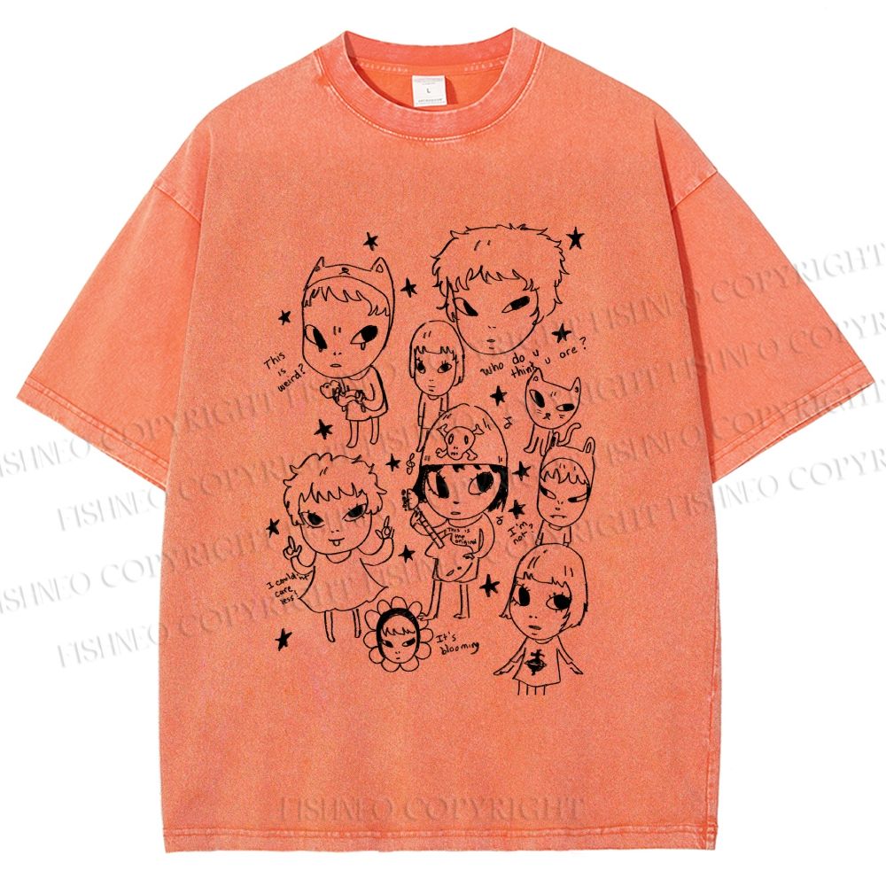 Unisex Yoshitomo Nara Graffiti Printed Washed Tee