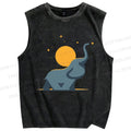 Unisex Under The Star Elephant Printed Washed Tank Top