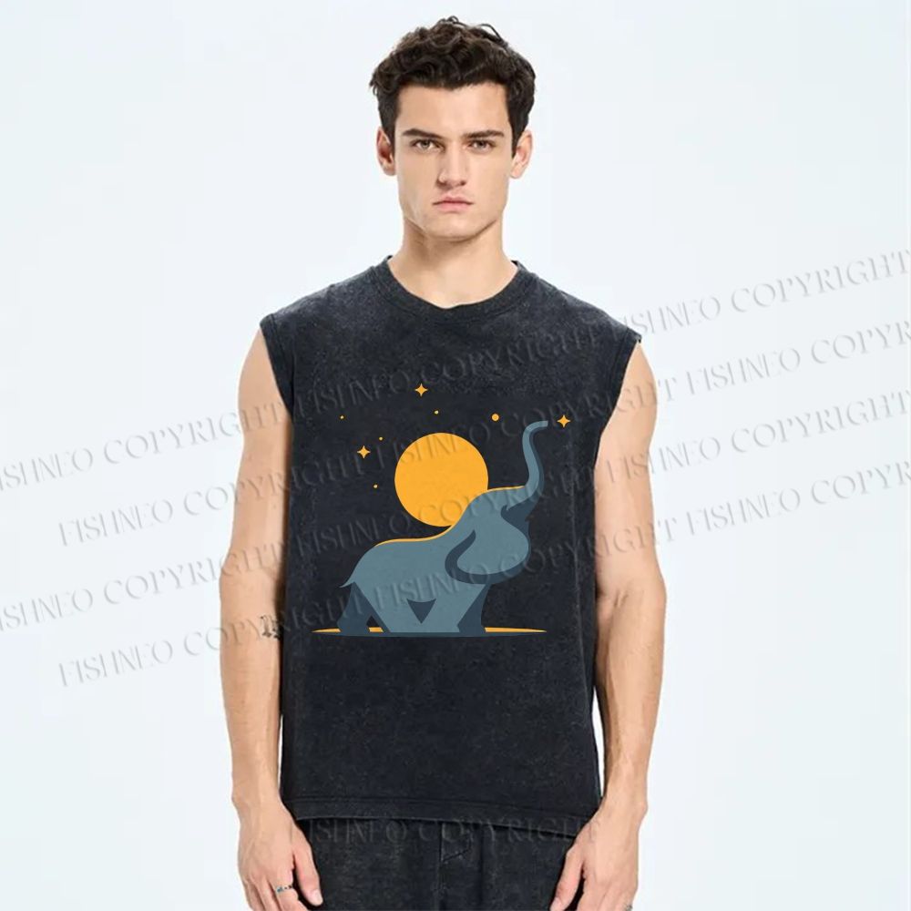 Unisex Under The Star Elephant Printed Washed Tank Top