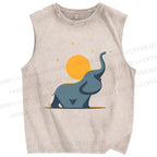 Unisex Under The Star Elephant Printed Washed Tank Top