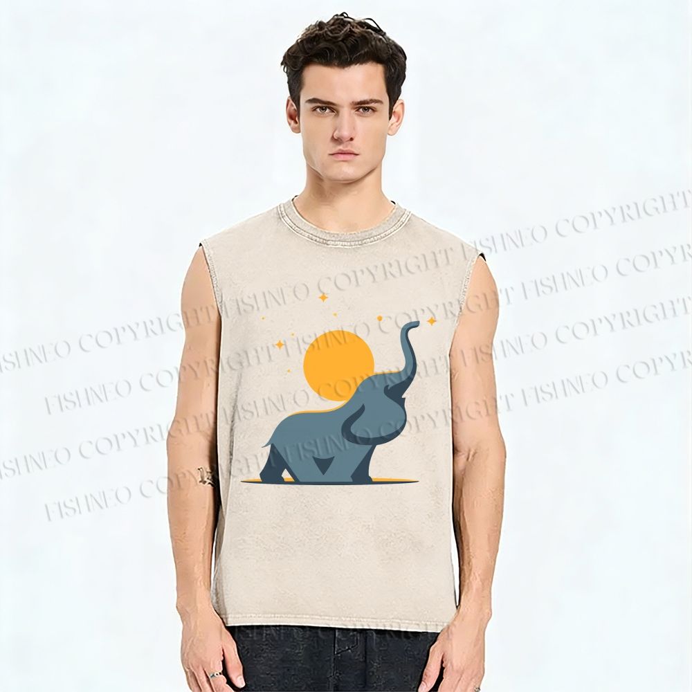 Unisex Under The Star Elephant Printed Washed Tank Top