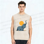 Unisex Under The Star Elephant Printed Washed Tank Top