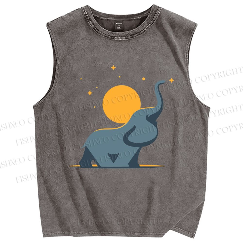 Unisex Under The Star Elephant Printed Washed Tank Top