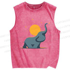 Unisex Under The Star Elephant Printed Washed Tank Top