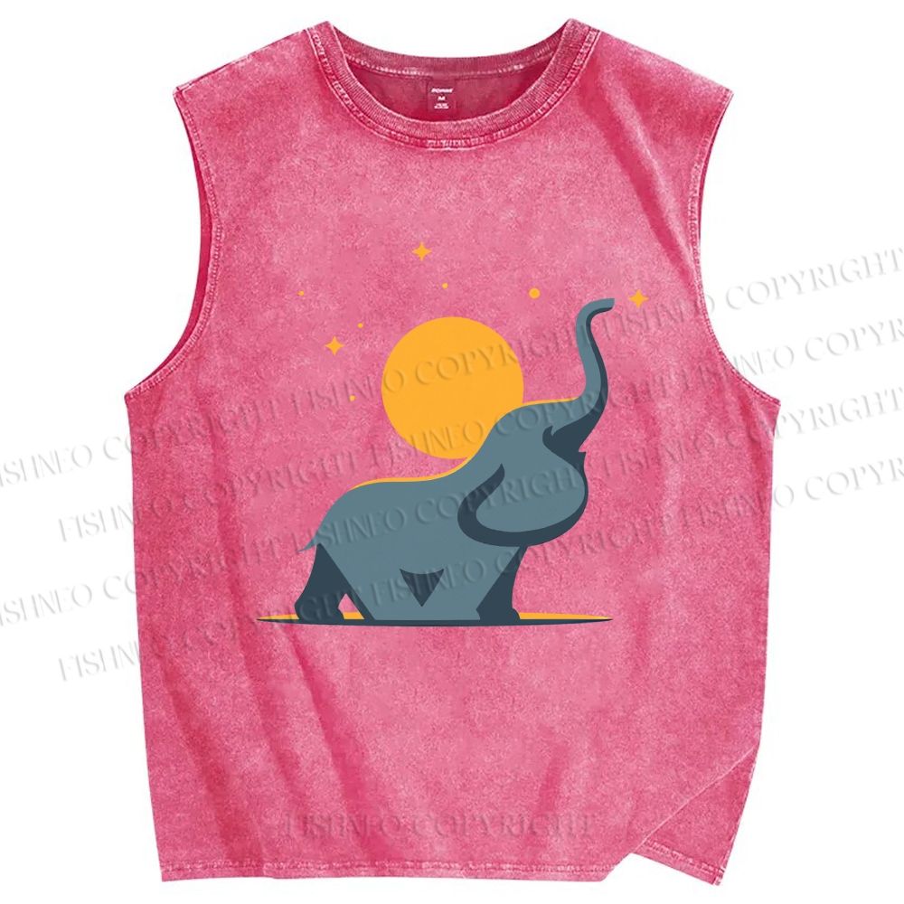 Unisex Under The Star Elephant Printed Washed Tank Top
