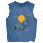 Unisex Under The Star Elephant Printed Washed Tank Top