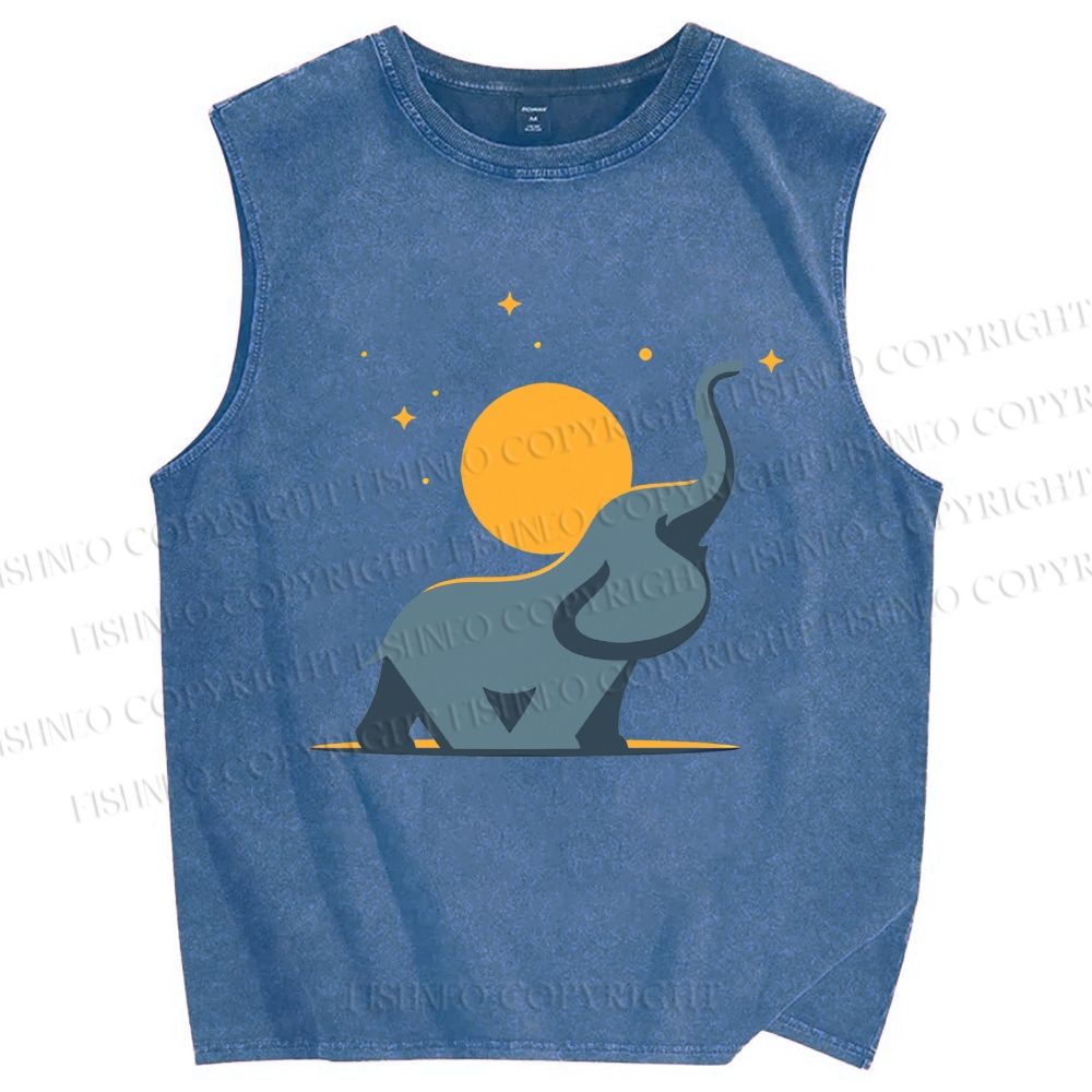 Unisex Under The Star Elephant Printed Washed Tank Top