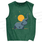 Unisex Under The Star Elephant Printed Washed Tank Top