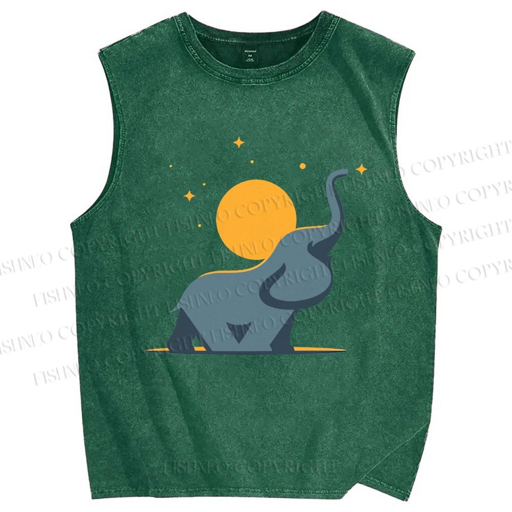 Unisex Under The Star Elephant Printed Washed Tank Top