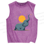 Unisex Under The Star Elephant Printed Washed Tank Top