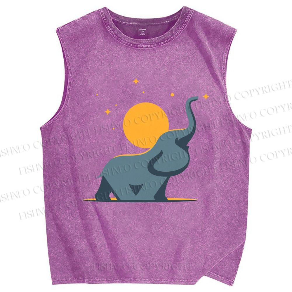 Unisex Under The Star Elephant Printed Washed Tank Top