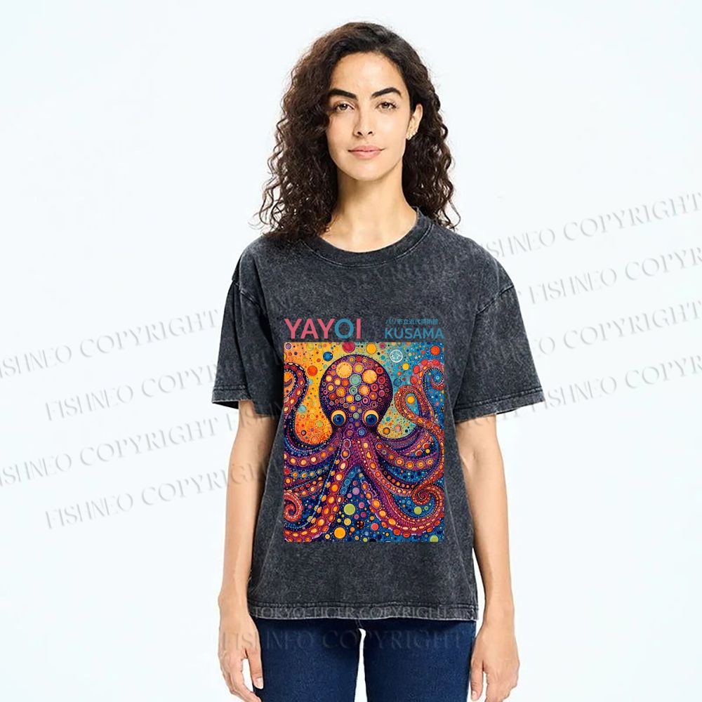 Unisex Yayoi Kusama Octopus Printed Washed Tee