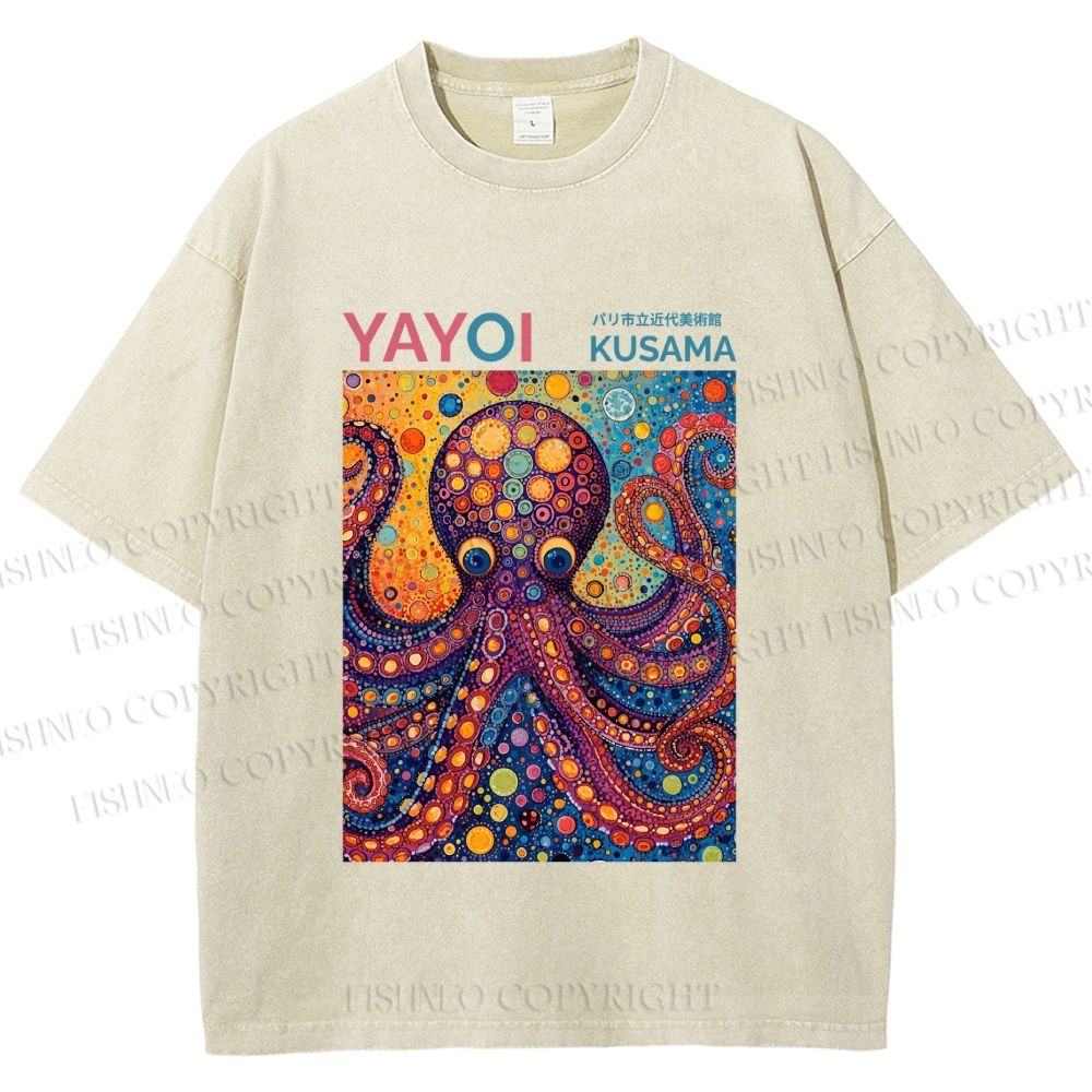 Unisex Yayoi Kusama Octopus Printed Washed Tee
