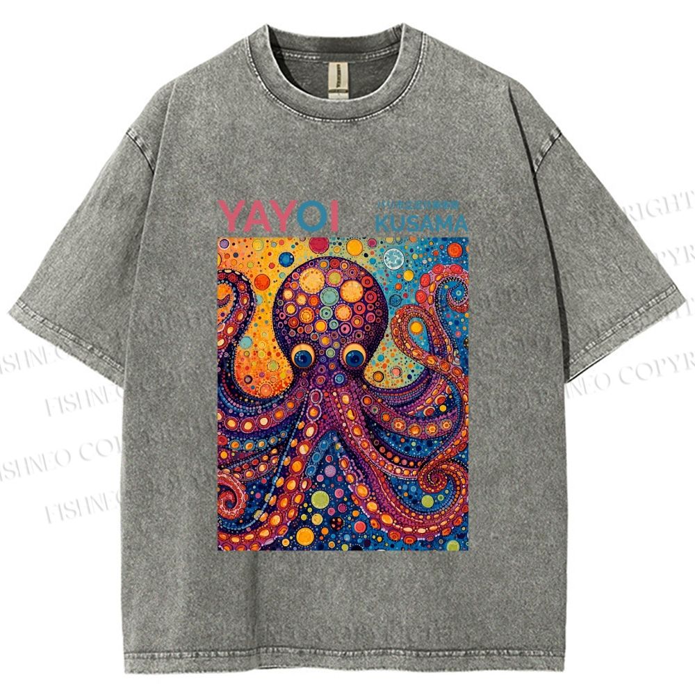 Unisex Yayoi Kusama Octopus Printed Washed Tee