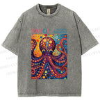 Unisex Yayoi Kusama Octopus Printed Washed Tee