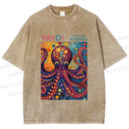 Unisex Yayoi Kusama Octopus Printed Washed Tee
