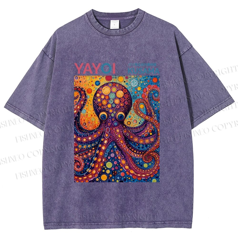 Unisex Yayoi Kusama Octopus Printed Washed Tee