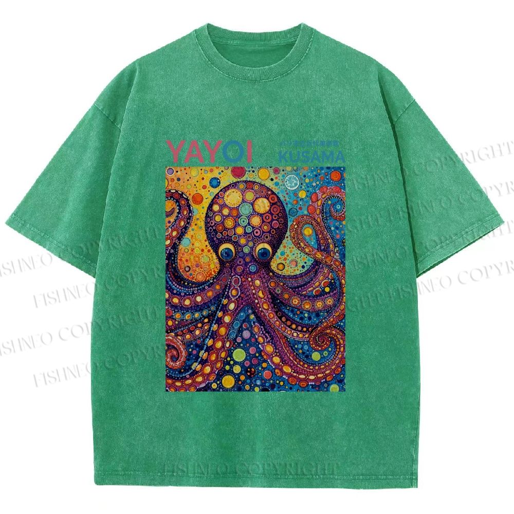 Unisex Yayoi Kusama Octopus Printed Washed Tee
