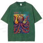 Unisex Yayoi Kusama Octopus Printed Washed Tee