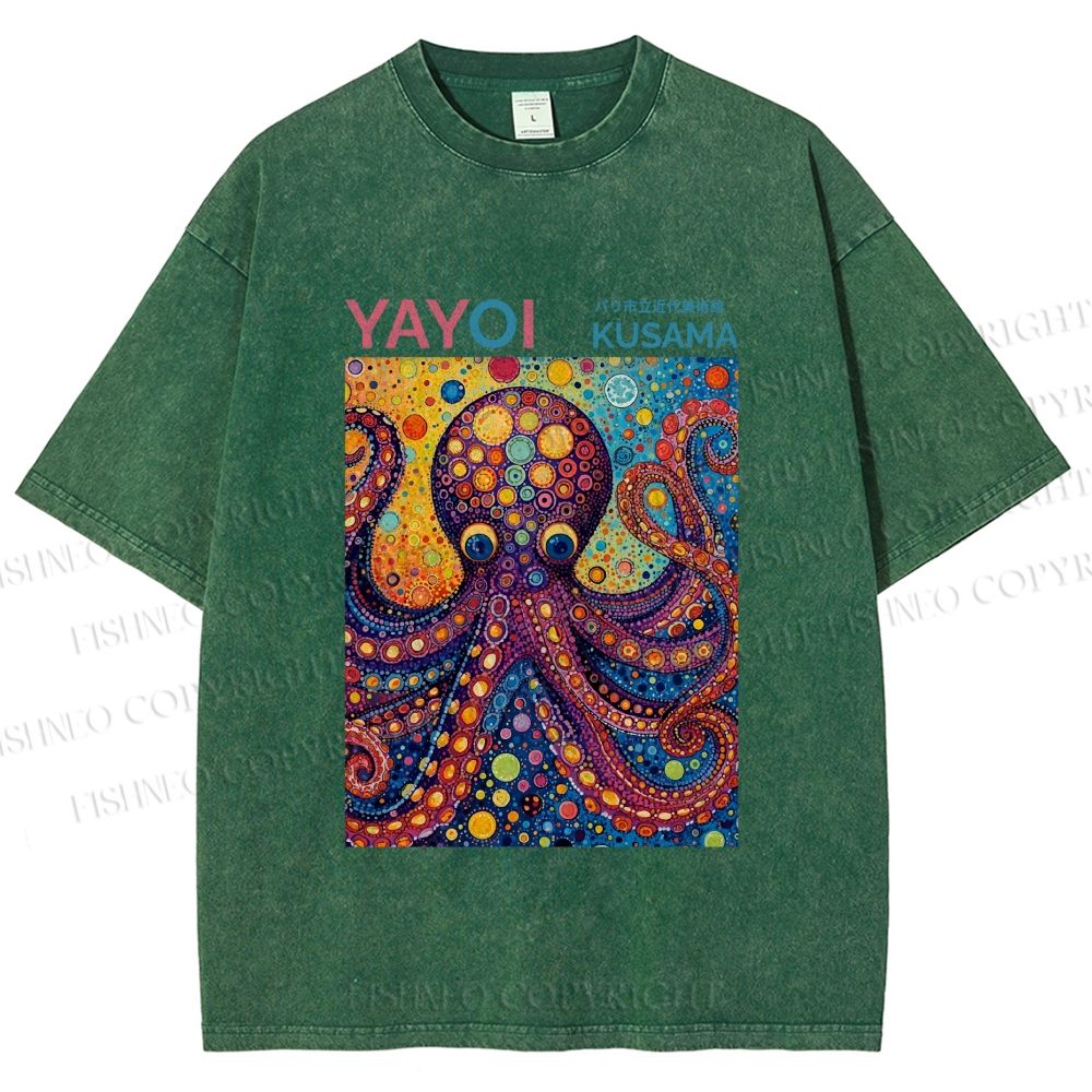 Unisex Yayoi Kusama Octopus Printed Washed Tee