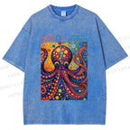 Unisex Yayoi Kusama Octopus Printed Washed Tee