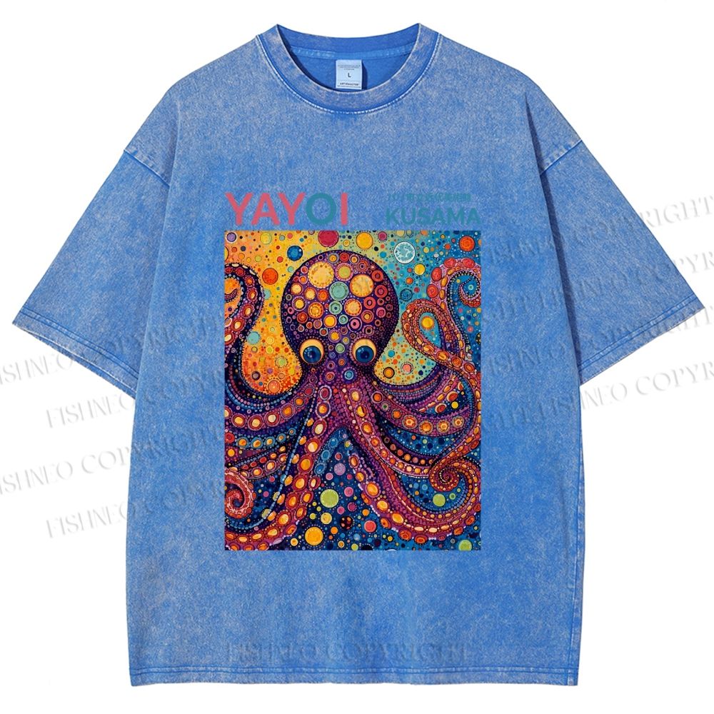 Unisex Yayoi Kusama Octopus Printed Washed Tee