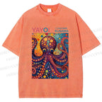 Unisex Yayoi Kusama Octopus Printed Washed Tee