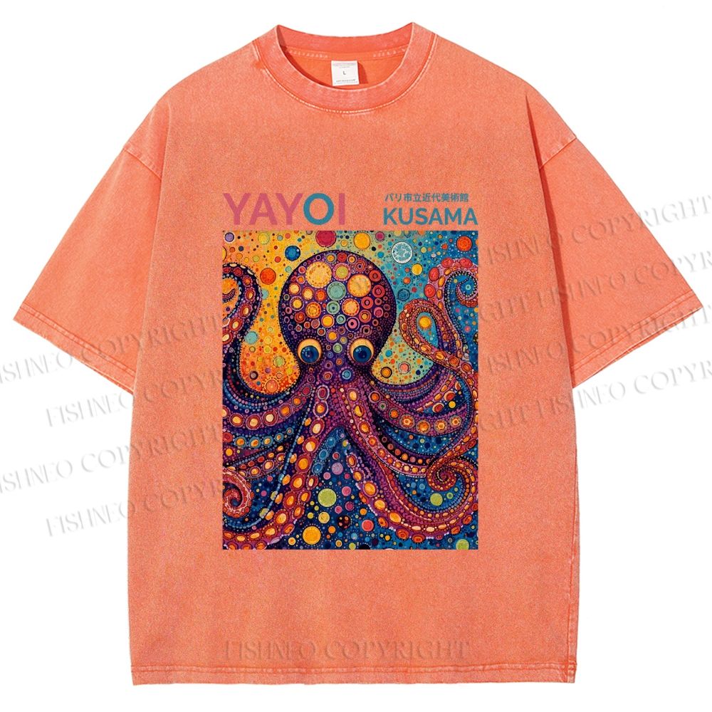 Unisex Yayoi Kusama Octopus Printed Washed Tee
