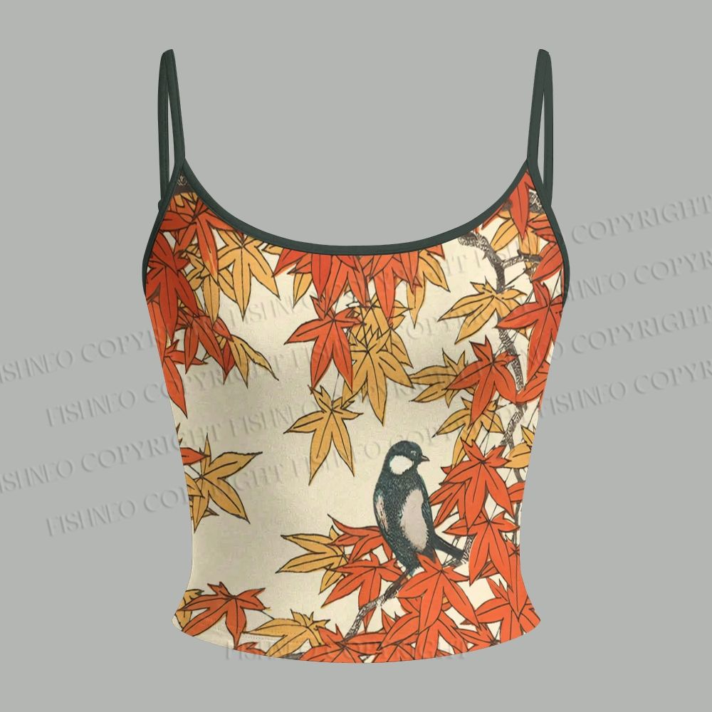 Vintage Bird in Maple Leaves Top & Elasticated Trousers Two-Piece Set