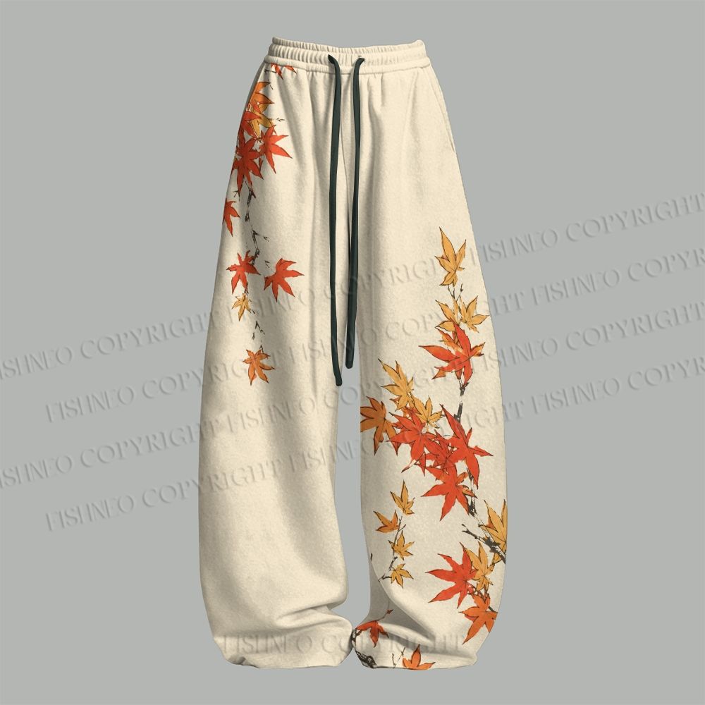 Vintage Bird in Maple Leaves Top & Elasticated Trousers Two-Piece Set