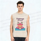 Unisex Espresso Frog Printed Washed Tank Top