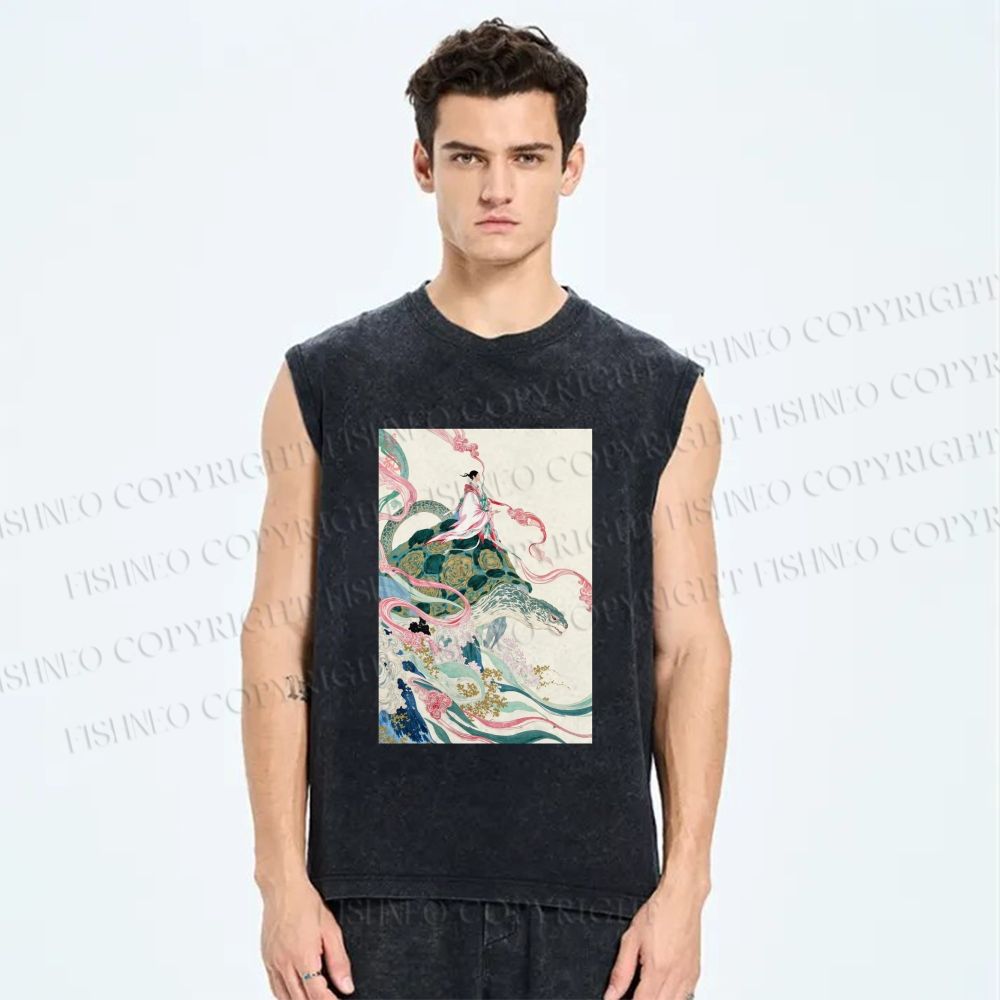 Unisex Divine Tortoise Printed Washed Tank Top