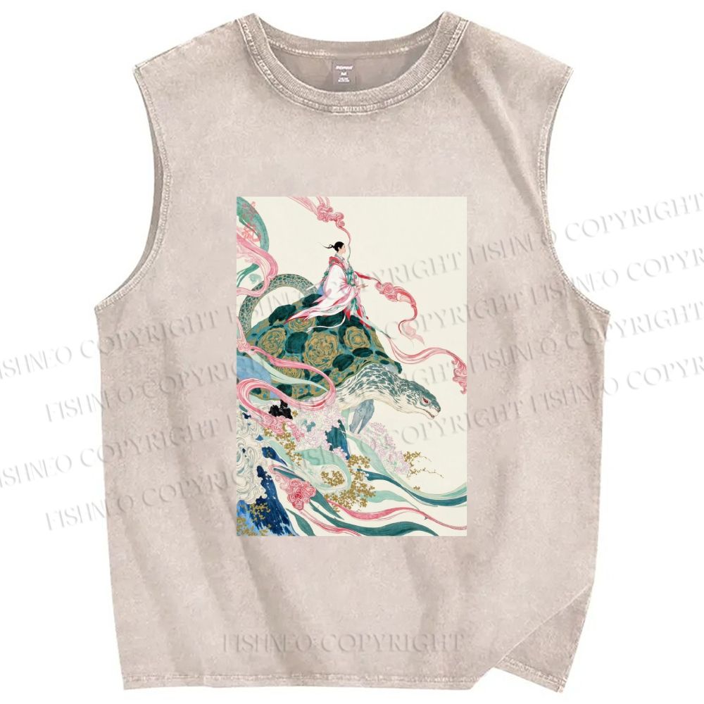Unisex Divine Tortoise Printed Washed Tank Top