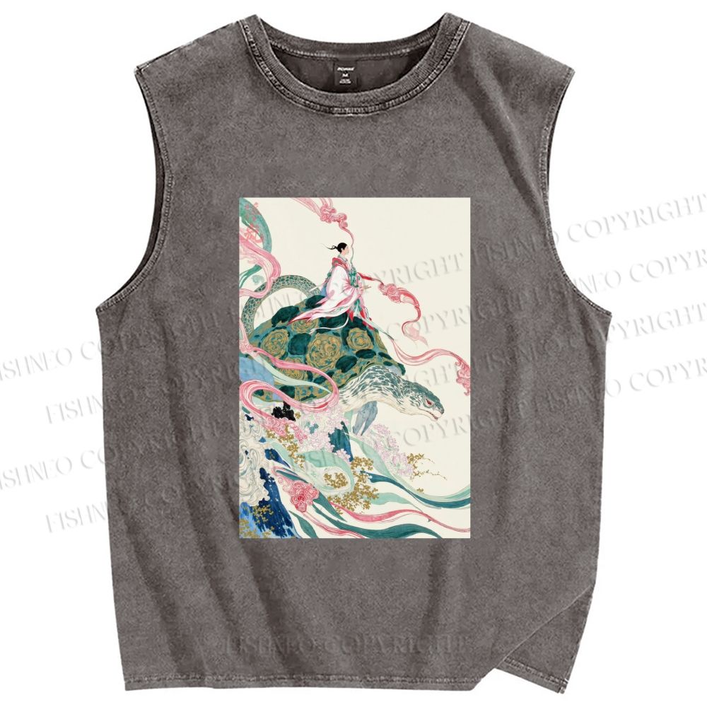 Unisex Divine Tortoise Printed Washed Tank Top