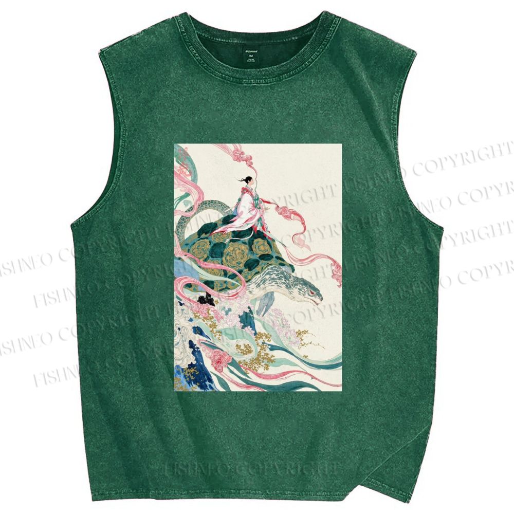 Unisex Divine Tortoise Printed Washed Tank Top