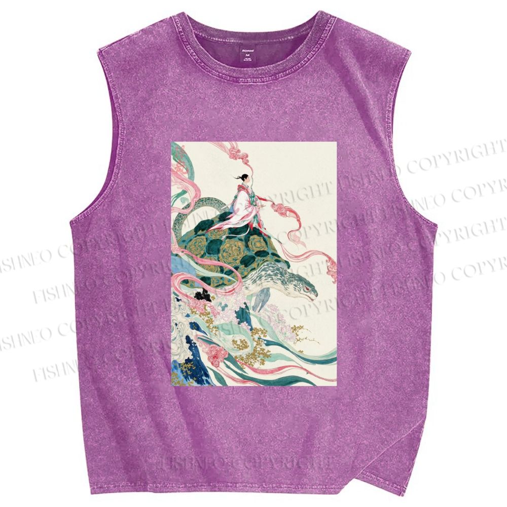 Unisex Divine Tortoise Printed Washed Tank Top