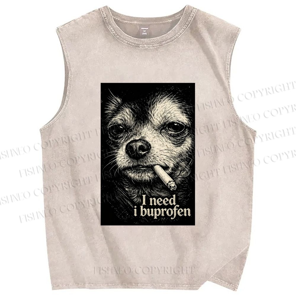 Unisex Slogan Dog Printed Washed Tank Top