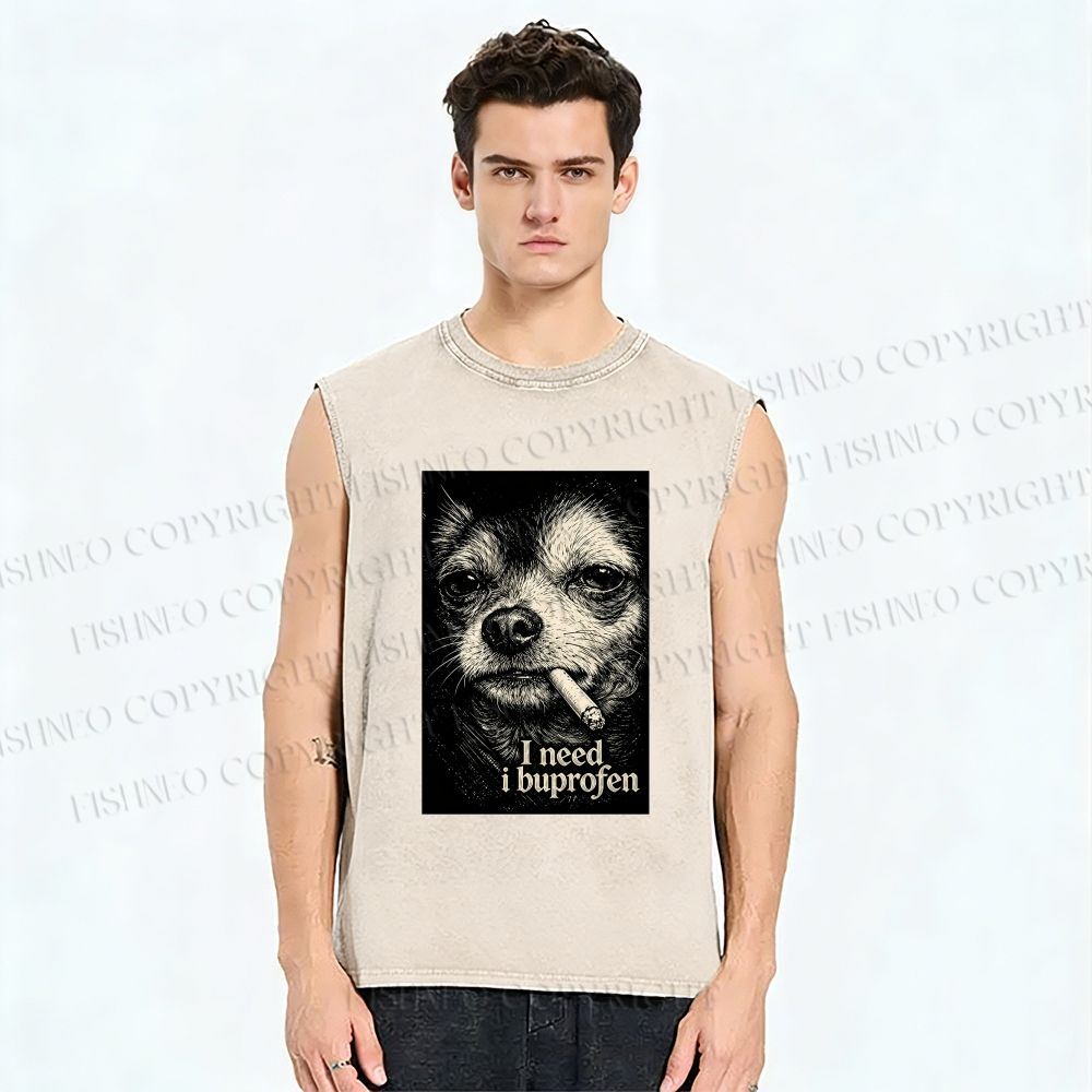 Unisex Slogan Dog Printed Washed Tank Top